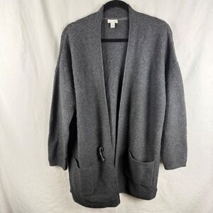 J. Jill Dark Gray Long Line Open Cardigan Pin Closure Medium Cozy Quiet Luxury